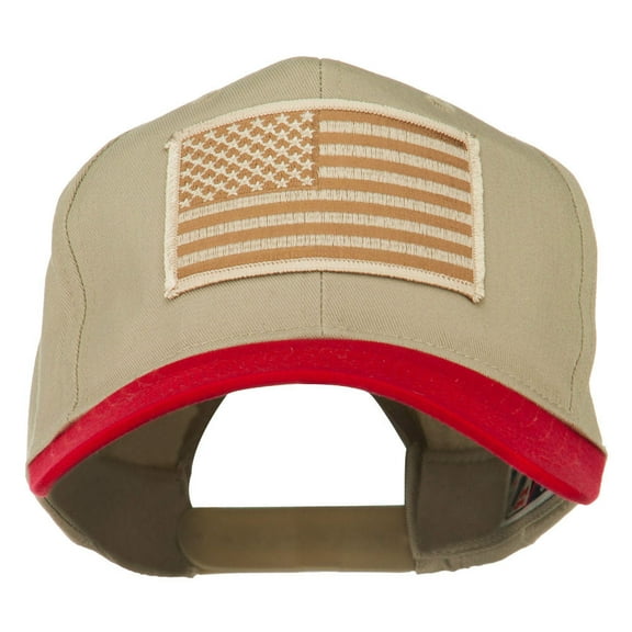 Desert American Flag Patched Two Tone High Cap - Red Khaki OSFM