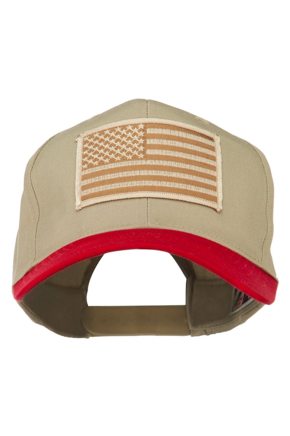 Desert American Flag Patched Two Tone High Cap - Red Khaki OSFM