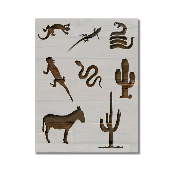 Desert Animals Stencil Lizard Snake Cactus Template Reusable 8.5 x 11 for Painting on Walls, Wood, Etc. By Stencilville