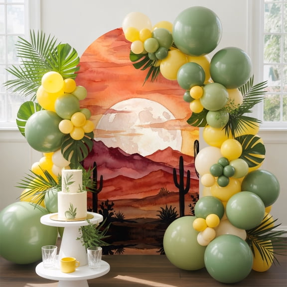 Desert Arch Backdrop Cover, 5FT, Nature Cactus Moon Red Mountains Landscape Spandex Arch Covers Double-Sided Backdrop for Wedding Birthday Party Photo Background Decoration