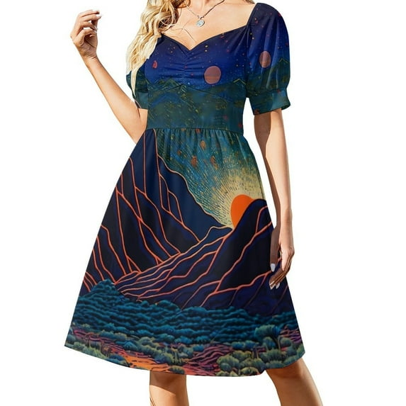 Desert At Night Dress Landscape Kawaii Dresses Summer Stylish Casual Dress Design Clothes