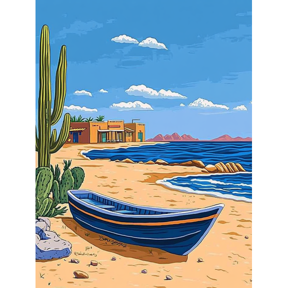 Desert Beach Boat Canvas PaintingSuitable for Living RoomBedroomOfficeBathroomand Kitchen Decoration.