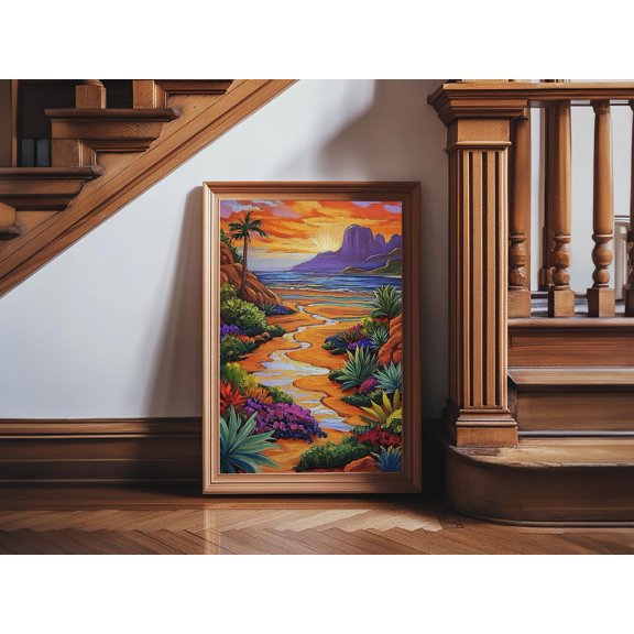 Desert Beach Sunset Boho Living Room Wall Art Poster, Unframed Size 8x12