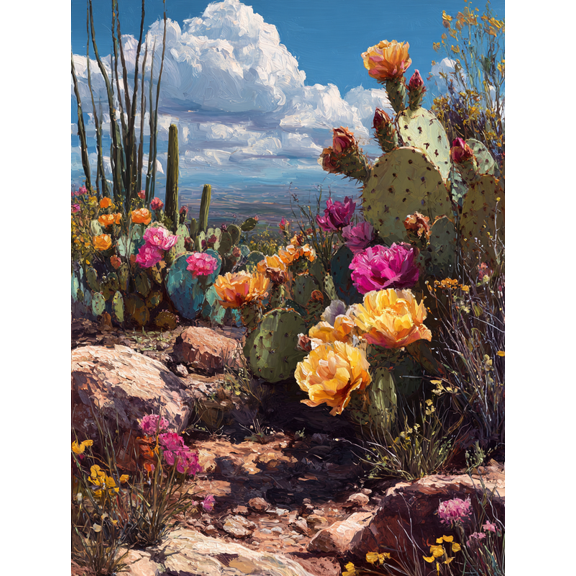 Desert Bloom Cactus Wildflower Canvas Print, Perfect for Living Room, Office, Cafe, Kitchen, Hallway