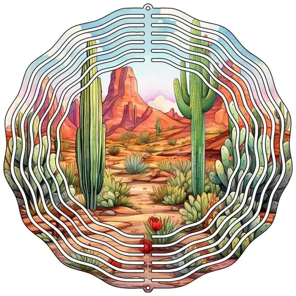Desert Blooming Cactus Novelty Metal Wind Spinner