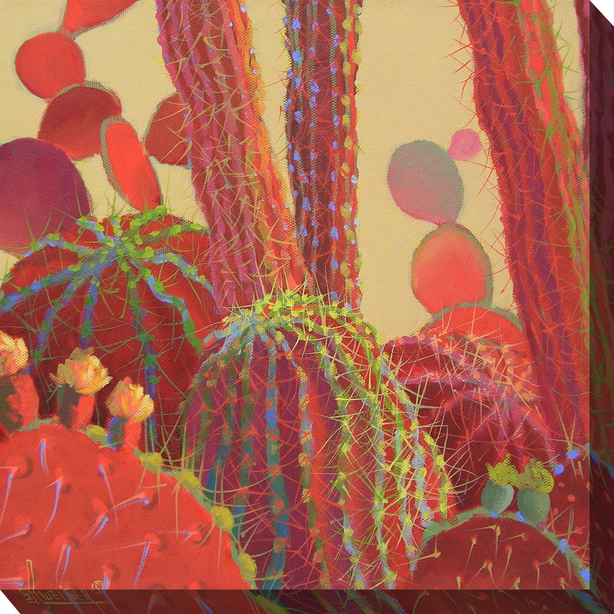Vibrant Red Cactus Abstract Canvas Art for Kids - 24" x 24"