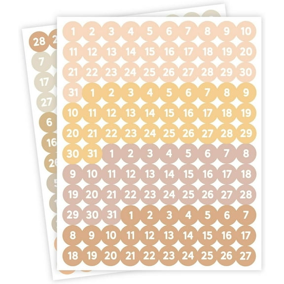 Desert Boho Number Date Stickers 1 to 31 Round Planner Labels for Monthly Layouts 0.75 inch 480