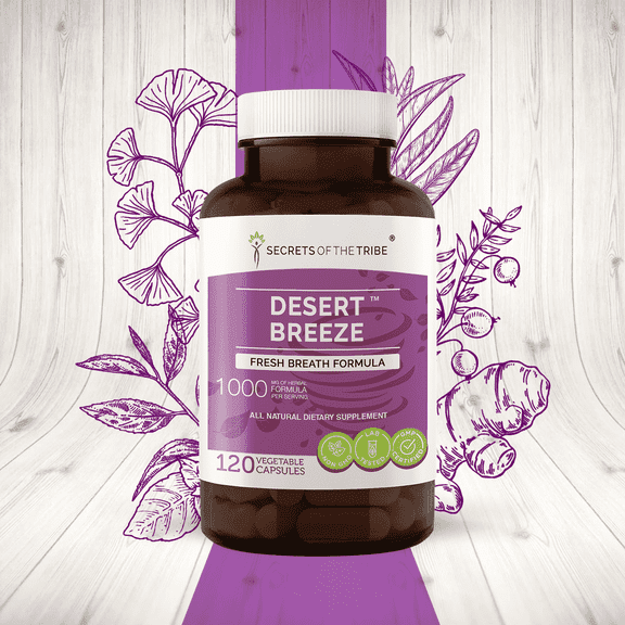 Secrets of the Tribe Desert Breeze Capsules Dietary Supplement, Natural Herb Blend, Made from Sage, Green Tea, Ginkgo, Cranberry, Turmeric, Peppermint 120 Count