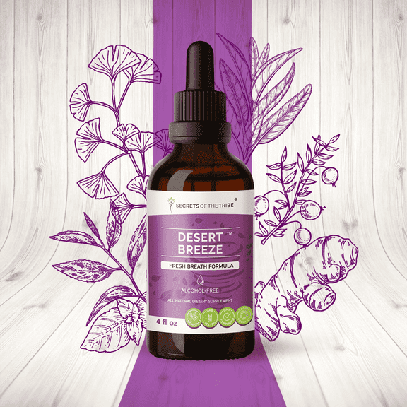 Secrets Of The Tribe Desert Breeze Blend Tincture Dietary Supplement, Natural Extract, Made from Sage, Green Tea, Ginkgo, Cranberry, Turmeric, Peppermint 4 oz