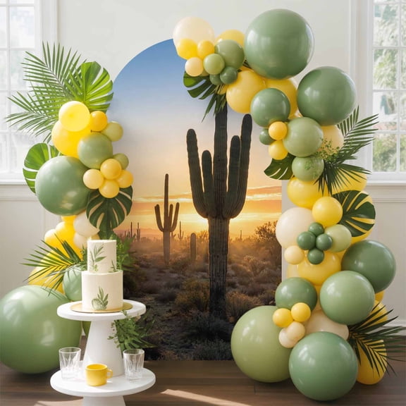 Desert Cactus Arch Backdrop Cover, 7.2FT, Sunrise Plant Nature Landscape Modern Spandex Arch Covers Double-Sided Backdrop for Wedding Birthday Party Photo Background Decoration
