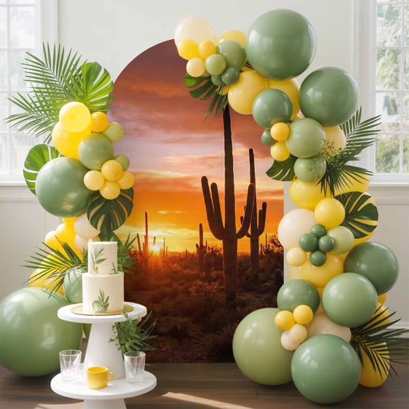 Desert Cactus Arch Backdrop Cover, 7.2FT, Sunset Plant Nature Landscape Modern Spandex Arch Covers Double-Sided Backdrop for Wedding Birthday Party Photo Background Decoration