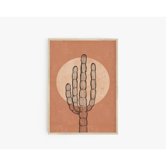 Desert Cactus Art Abstract Line Drawing Boho Decor Sun Scenery Minimalist Poster, Unframed Canvas 24x36in