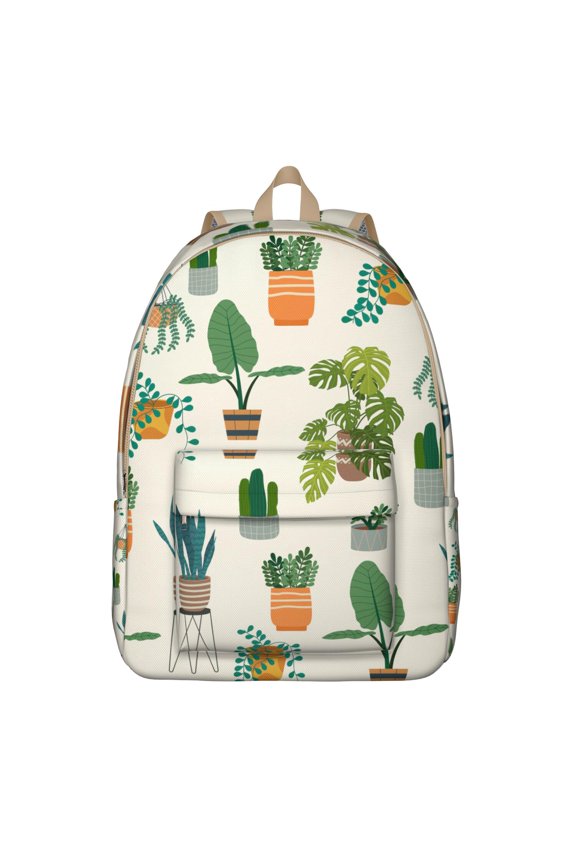 Desert Cactus Art Backpack, Boho Succulents School Bag with Southwestern Retro Cactus Design, Cute Kawaii Minimalist Botanical Pattern