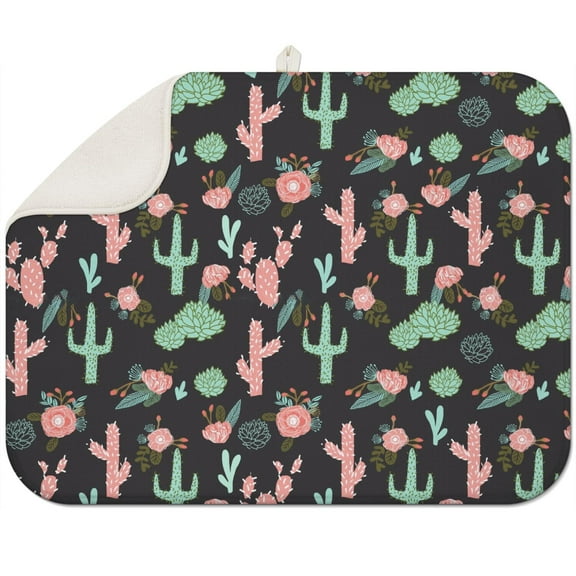 Desert Cactus Art Dish Drying Mat – Watercolor Cactus and Retro Desert Succulent Style