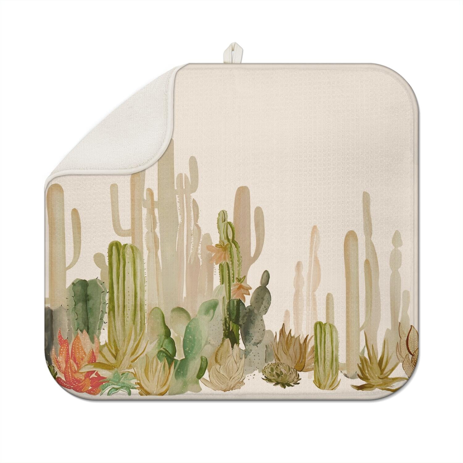 Desert Cactus Art Dish Drying Mat – Watercolor Cactus and Retro Desert ...
