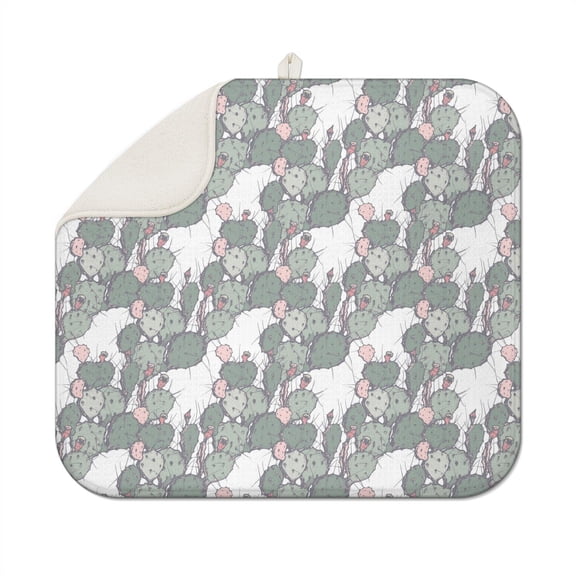 Desert Cactus Art Drying Mat Super Absorbent Microfiber Dish Mat, Foldable & Space-Saving with Retro Southwestern Succulent Design