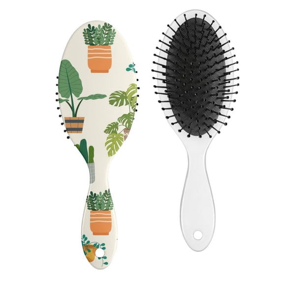 Desert Cactus Art Hair Brush, Boho Cactus Detangler Paddle Brush with Cute Kawaii Minimalist Botanical Cactus Design, Soft Bristle Hairbrush for Wet & Dry Hair