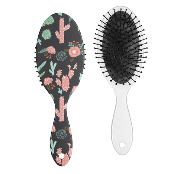 Desert Cactus Art Hair Brush, Boho Cactus Detangler Paddle Brush with Cute Kawaii Minimalist Botanical Cactus Design, Soft Bristle Hairbrush for Wet & Dry Hair