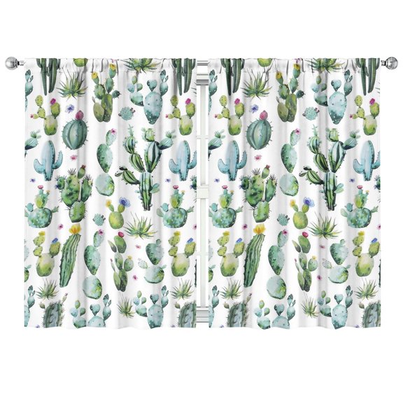Desert Cactus Art Kitchen Curtains 2 PCS - 42x63 Inch Tier Panels, Boho Southwestern Style, Semi-Sheer Rod Pocket Caf Drapes