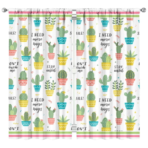 Desert Cactus Art Kitchen Curtains 2 PCS - 42x84 Inch Tier Panels, Boho Southwestern Style, Semi-Sheer Rod Pocket Caf Drapes