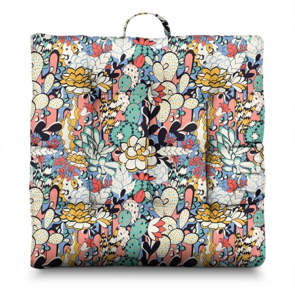 Desert Cactus Art Pillow – 22x22 Inch Square Cushion, Dutch Velvet, Retro Southwestern Landscape (Arid Elegance Style)