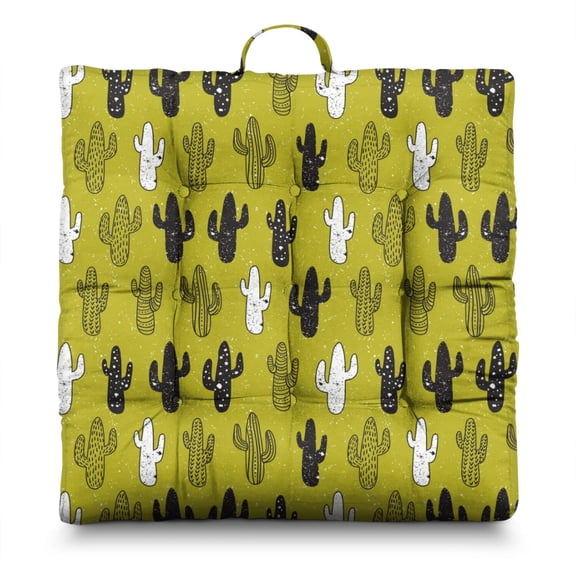 Desert Cactus Art Pillow – 22x22 Inch Square Cushion, Dutch Velvet, Retro Southwestern Landscape (Arid Elegance Style)