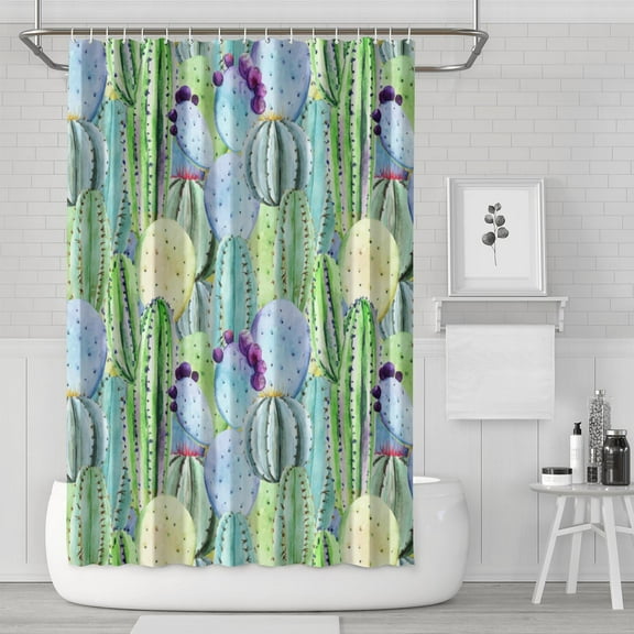 Desert Cactus Art Shower Curtain - Hotel Style Waterproof Bathroom Decor, Machine Washable & Quick Dry with 12 Hooks (Boho Aesthetic, 72x72 Inches)