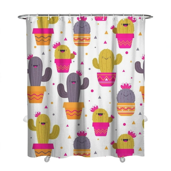 Desert Cactus Art Shower Curtain - Machine Washable Quick-Dry Waterproof Bath Drapes, Rust-Resistant Grommets & 12 Hooks, Minimalist Botanical Cactus Design, 72x84 Inches