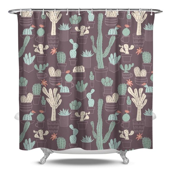 Desert Cactus Art Shower Curtain Waterproof Hotel Style 84x72 - Retro Succulent Design, Fade-Resistant, Includes 12 Hooks, Machine Washable, Elegant Bathroom Decor