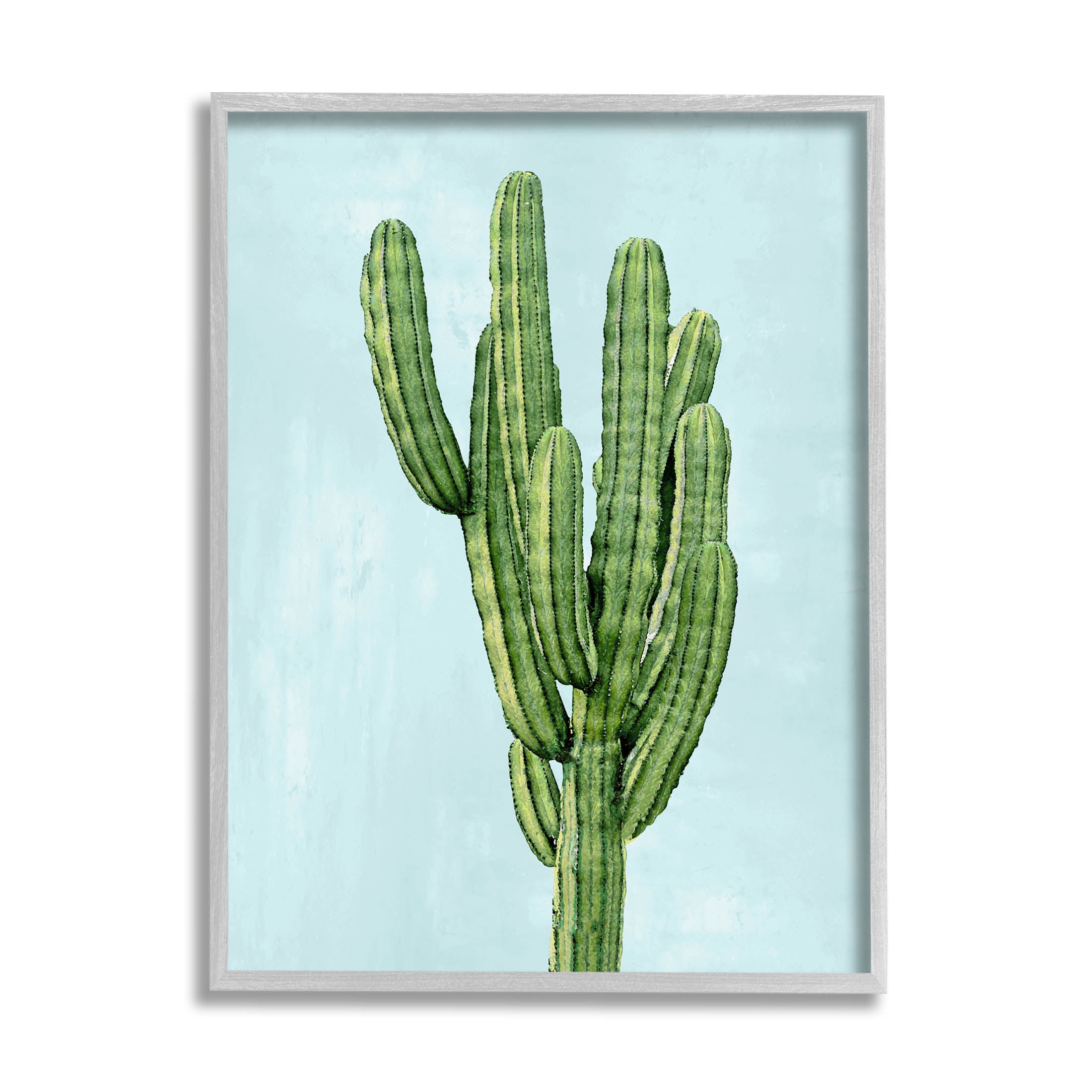 Desert Cactus Blue Sky Botanical & Floral Graphic Art Gray Framed Art Print Wall Art