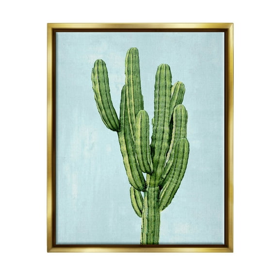Desert Cactus Blue Sky Botanical & Floral Graphic Art Metallic Gold Framed Art Print Wall Art