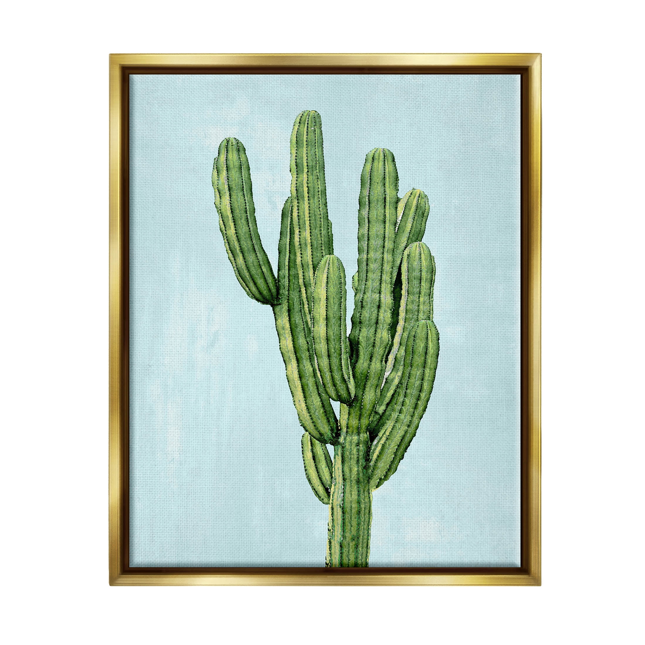 Desert Cactus Blue Sky Botanical & Floral Graphic Art Metallic Gold Framed Art Print Wall Art