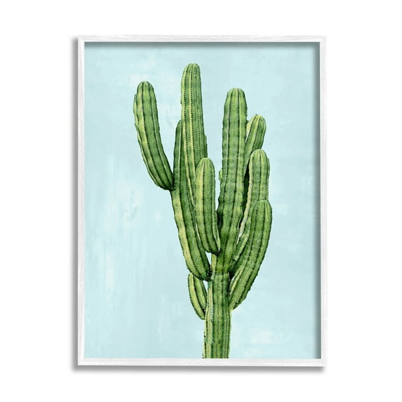Desert Cactus Blue Sky Botanical & Floral Graphic Art White Framed Art Print Wall Art