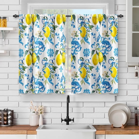 Desert Cactus Kitchen Curtains - Mountain Sunset Sunrise Boho Decor Modern Abstract Orange Retro Short Curtains for Home Living Dining Room Rod Pocket Window Drapes 2 Panels Set, 27.5"x36"