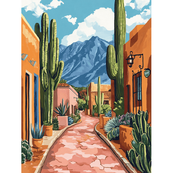 Desert Cactus Landscape Canvas Painting Suitable for Living Room Bedroom Office Dining Room and Hallway Decoration.
