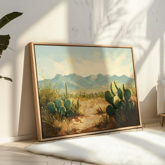 Desert Cactus Landscape, Southwest Nature, Mountain Sunset Print, Rustic Western Home Decor, Boho Desert Painting Wall Art, Modern Wall Decor, 24x36 UNFRAMED