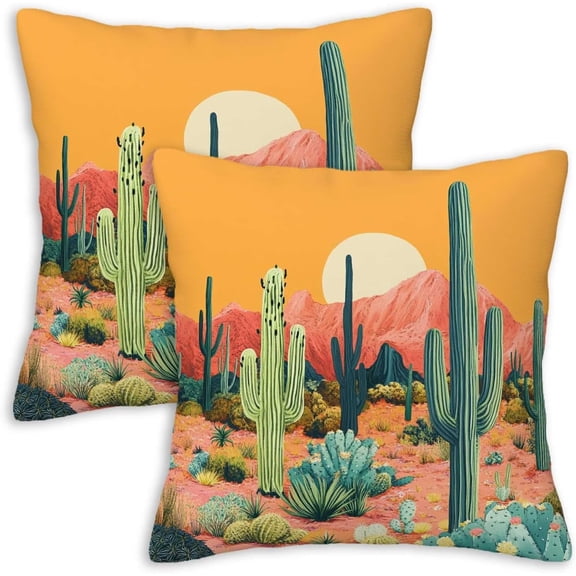 Desert Cactus Pillow Covers 18x18 Set of 2 | Southwest Decorative Cushion Cases | Sunset Landscape Pillowcases | Boho Western Throw Covers for Sofa Living Room Bedroom Decor