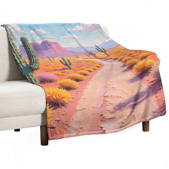 Desert Cactus Print Flannel Blanket Novelty Pattern Nap Blanket Sofa Room Office Soft Throw Blanket Outdoor Camping Warm Blanket