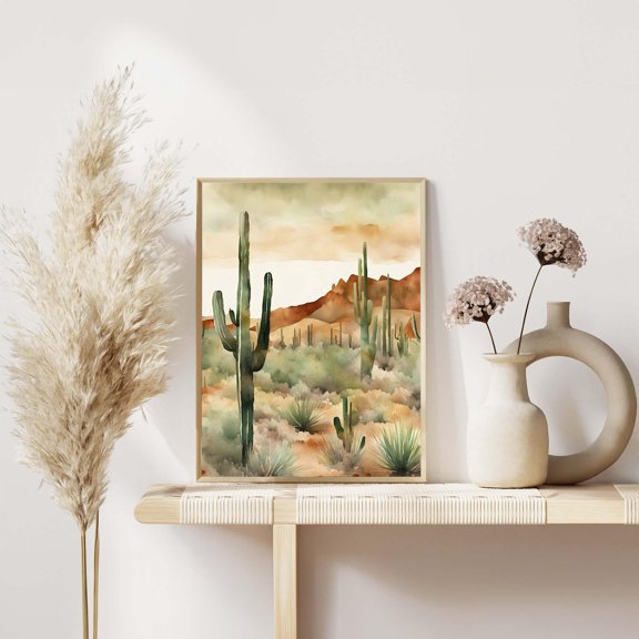 Desert Cactus Print Rust Sage Green Southwestern Boho Rustic Wall Art Botanical Home