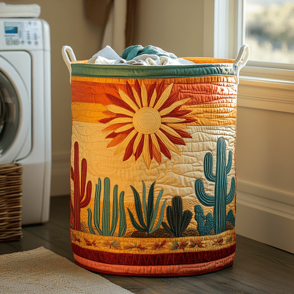 Desert Cactus Quilted Laundry Basket