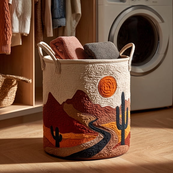 Desert Cactus Quilted Laundry Basket