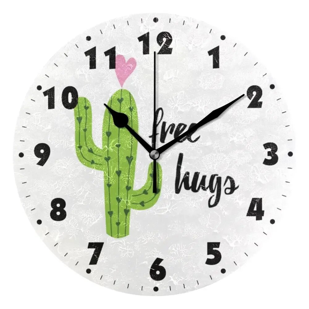 Desert Cactus Round Wall Clocks 9.8 inch Silent Non Ticking Oil ...