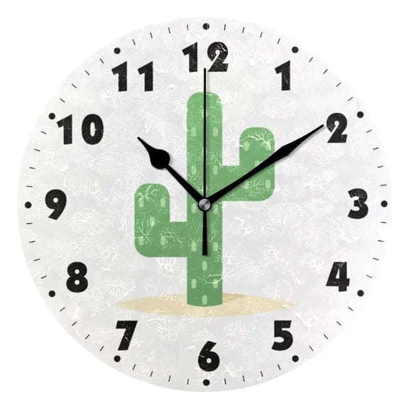 Desert Cactus Round Wall Clocks 9.8 inch Silent Non Ticking Oil Painting Decorative Quiet Wall Watch for Home Office School(14 Inch)