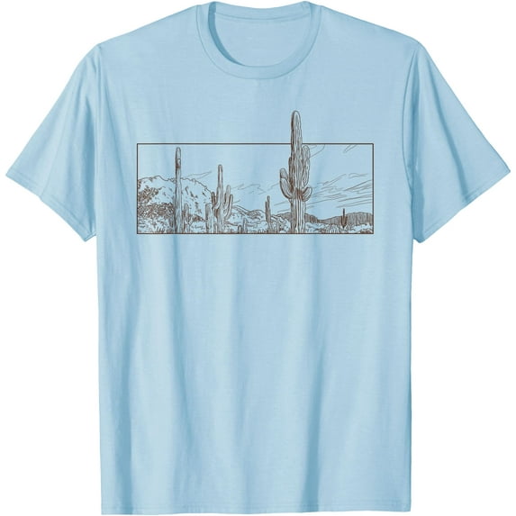 Desert Cactus Scene Retro Unisex T-Shirt for Men Women Kids Toddler,Light Blue Color,Size 2T