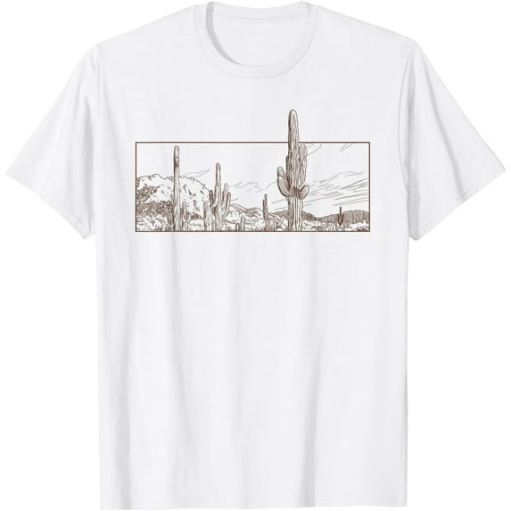 Desert Cactus Scene Retro Unisex T-Shirt for Men Women Kids Toddler,White Color,Size YM
