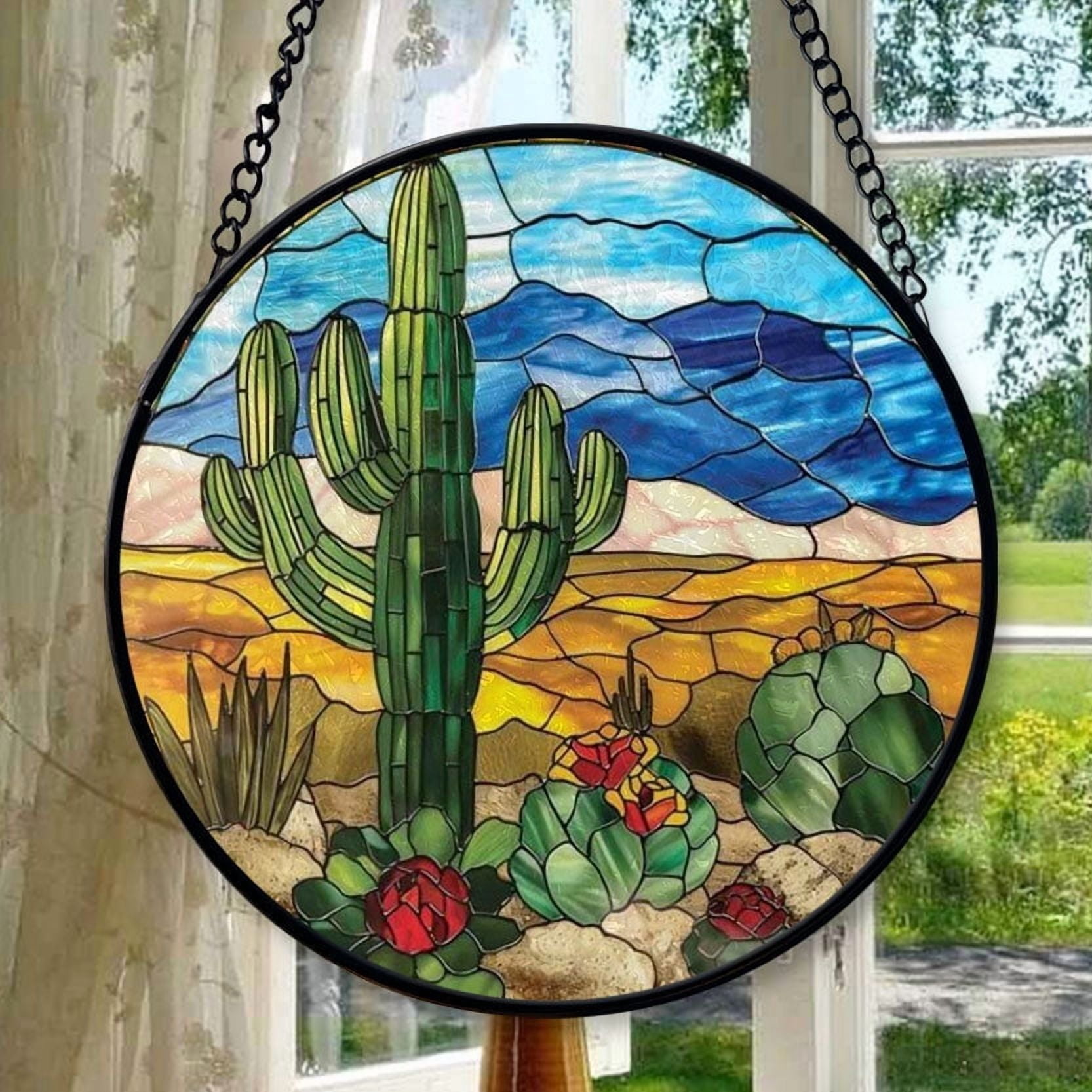 Desert Cactus: Stained Glass-Style Christmas Ornament - Made With Real Glass, Stained Glass Ornament 2025, Holiday Decoration, Seasonal Keepsake Gift, Unique Collectible, Window