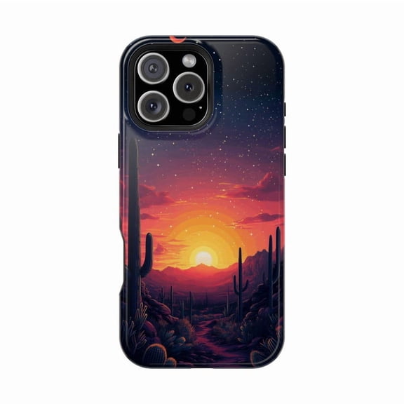 Desert Cactus Sunset Night Sky Minimalist iPhone Case Nature Art for iPhone 17 16 15 14 13 12 11 Pro Max