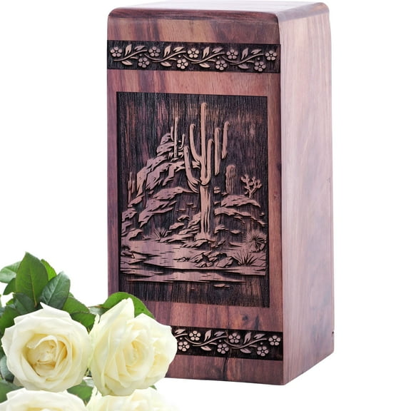 Desert Cactus Urn - Wooden Urns For Human Ashes Adult - Urns For Human Ashes Adult Man - Cremation Keepsakes For Ashes - Small Urns For Women Human Ashes - Memorial Ashes Keepsake - 5 Inch