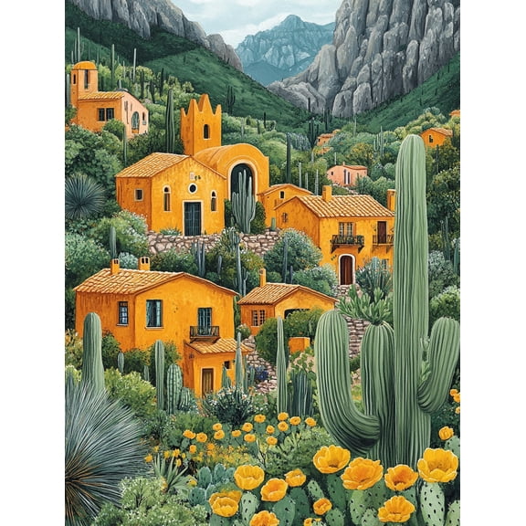 Desert Cactus Village Canvas Wall Art/Painting Suitable for Living RoomDining Room and Hallway Decoration.