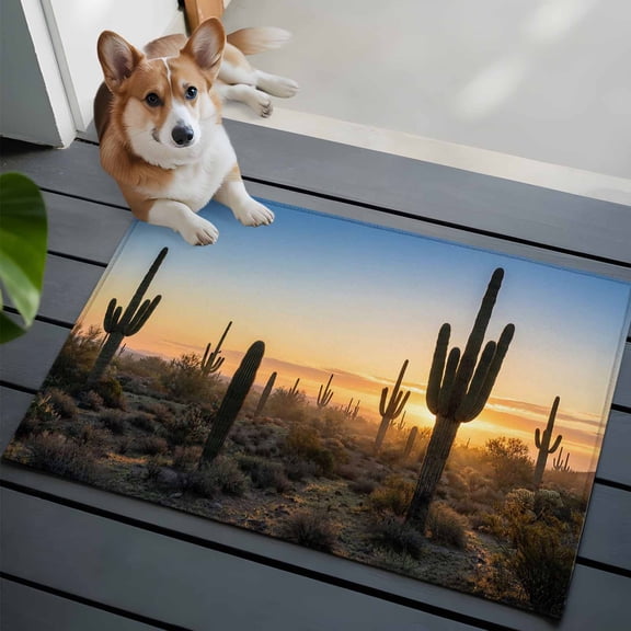 Desert Cactus Washable Area Rug 2x3 Sunrise Plant Nature Landscape Modern Low-Profile Area Rugs with Non Slip Backing Indoor Floor Carpet for Entrance Living Room Bedroom Home Office